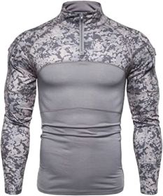 Men's Casual Camouflage T-Shirts Splicing Craft Slim Fit Shirts Zipper Neckline Long Sleeve T-Shirts (Specification: Gray-XXL)